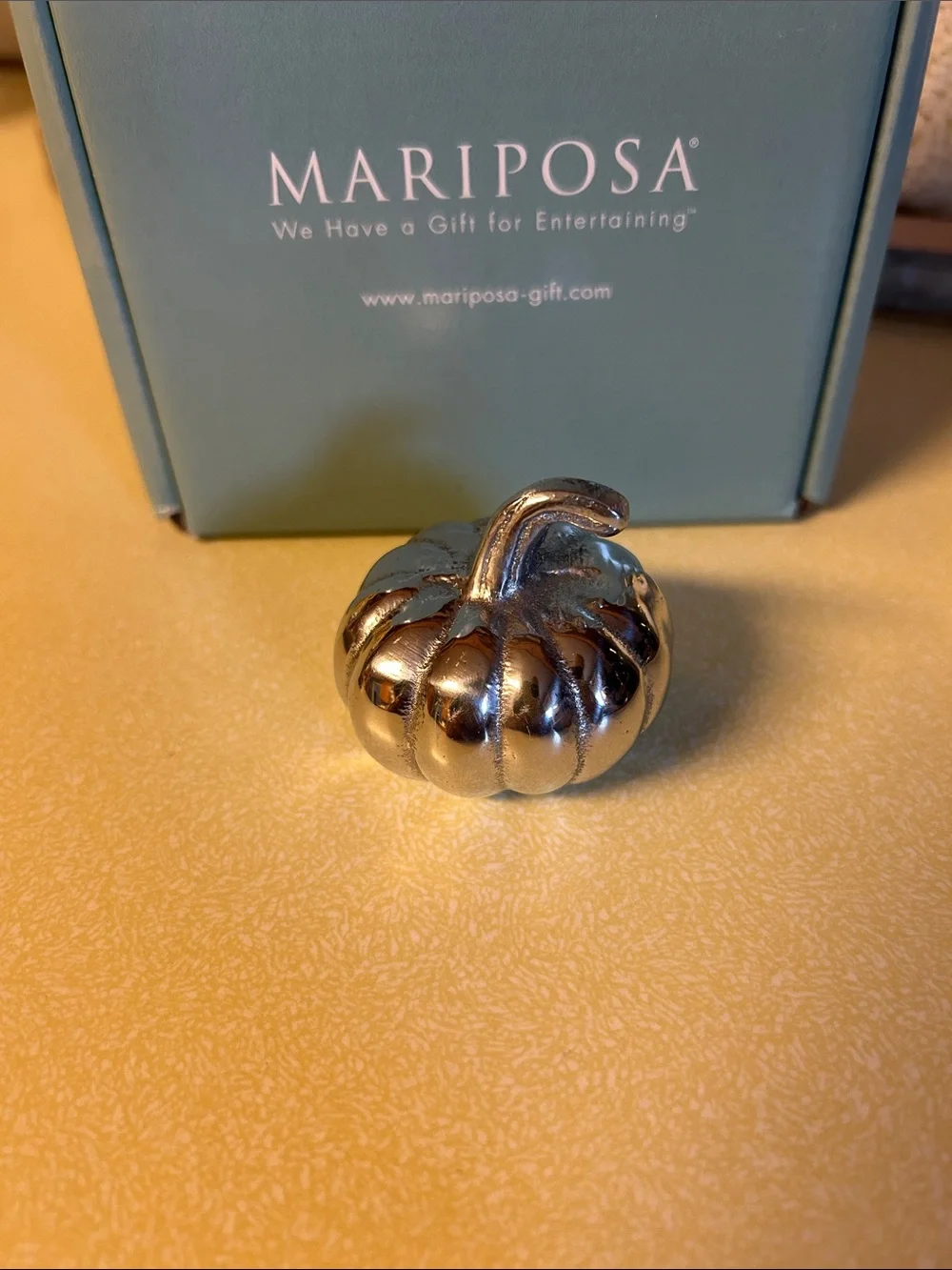 Mariposa Silver Pumpkin Napkin Weight with Autumn Pumpkin Napkins